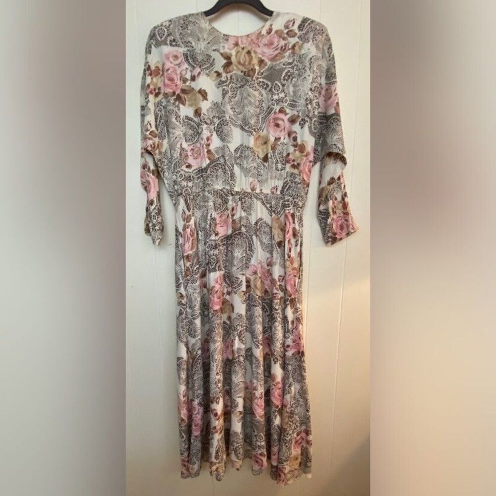 Sheri Martin Dress Women’s Large Pink Gray Floral Cottagecore Belted Vintage